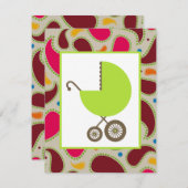 グリーンキャリッジ&ペイズリーベビーシャワー招待状 招待状 (正面/裏面)