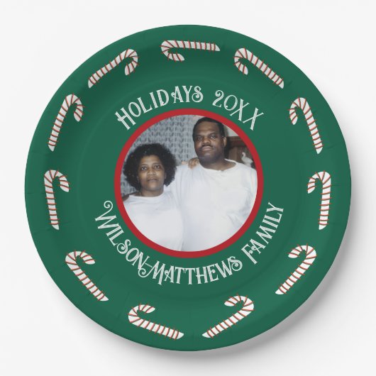 グリーンキャンディーキャンセクリスマス2025レトロファミリー ペーパープレート (正面)