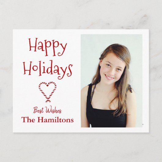 グリーンキャンディーケーン付きフォトポストカードハート ポストカード (正面)