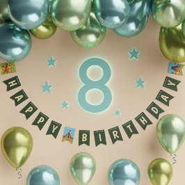 グリーンキャンピングバースデーパーティーハッピーバースデー バンティングフラッグ