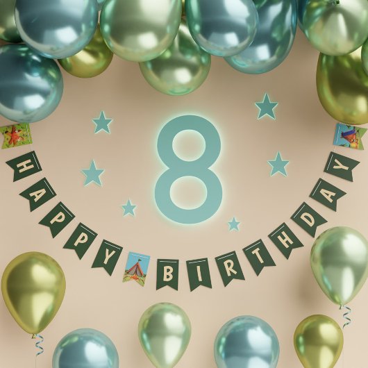 グリーンキャンピングバースデーパーティーハッピーバースデー バンティングフラッグ