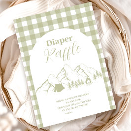グリーンキャンピングベビーシャワーおむつラッフル エンクロージャーカード