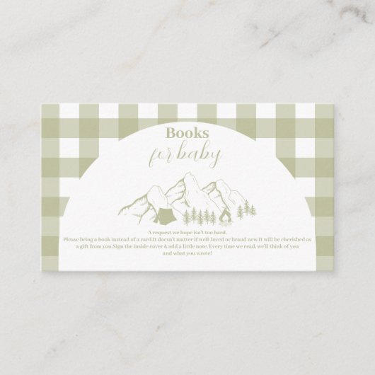グリーンキャンピングベビーシャワーブックベビー エンクロージャーカード (正面)