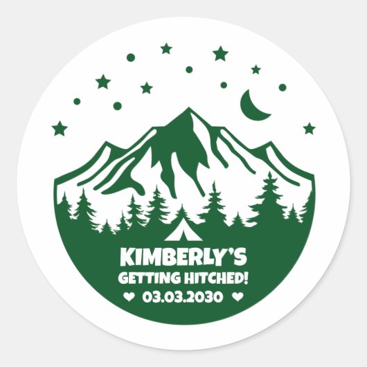 グリーンキャンプテーマのバチェロレッテパーティー ラウンドシール (正面)