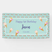 グリーンキュートアイスクリームコーンキッズボーイ誕生日 横断幕 (横)