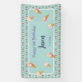 グリーンキュートアイスクリームコーンキッズボーイ誕生日 横断幕 (縦)