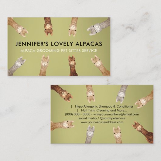 グリーンキュートスモールサイズアルパカ 名刺 (正面/裏面)
