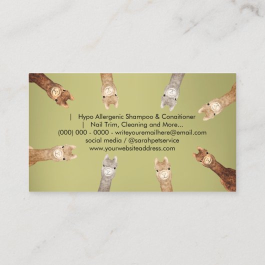 グリーンキュートスモールサイズアルパカ 名刺 (裏面)