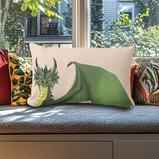 グリーンキュートドラゴンポートレートピーチ ランバークッション