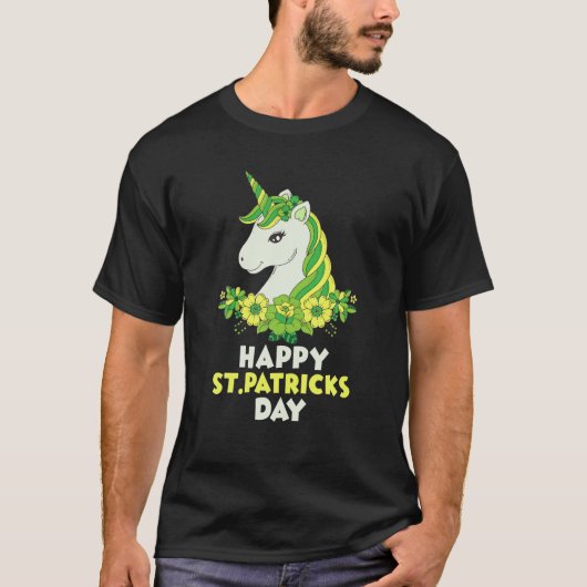 グリーンキュートユニコーン顔花St patricks日G Tシャツ (正面)