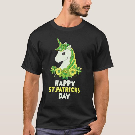 グリーンキュートユニコーン顔花St patricks日G Tシャツ (正面)