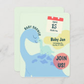 グリーンキュート恐竜ベビーシャワー招待状 招待状 (正面/裏面)