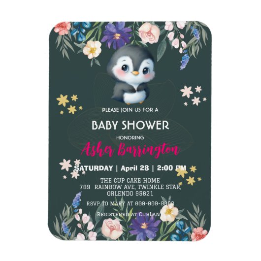 グリーンキュート甘いペンギンの花の赤ちゃんシャワー子供 マグネット (縦)