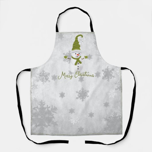 グリーンキュート雪だるまホリデーエプロン エプロン (正面)