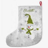 グリーンキュート雪だるまホリデーストッキング ラージクリスマスストッキング (裏面)