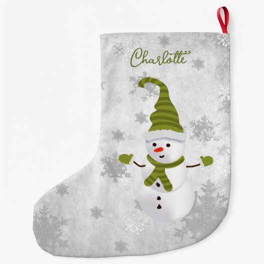 グリーンキュート雪だるまホリデーストッキング ラージクリスマスストッキング (裏面)