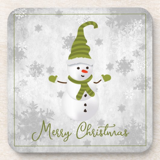 グリーンキュート雪だるま飲料用コースター コースター (正面)