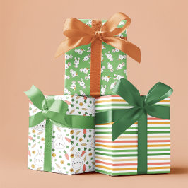 グリーンキュートBunniesストライプニュートラルベビーシャワー ラッピングペーパーシート