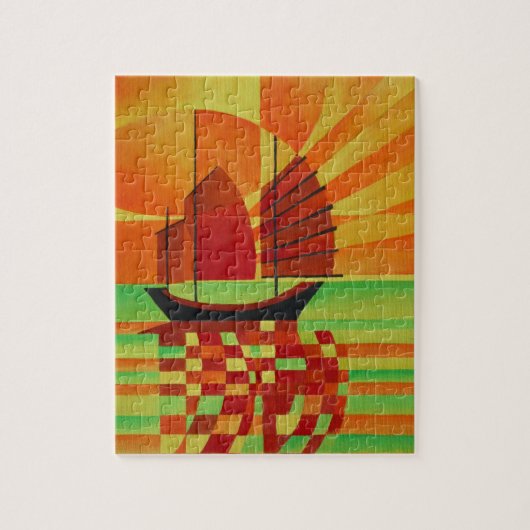 グリーンキュービスト海のジャンク抽象芸術 ジグソーパズル (縦)