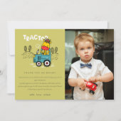 グリーンキリンInファームトラクターボーイズ写真誕生日 サンキューカード (正面)