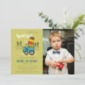 グリーンキリンInファームトラクターボーイズ写真誕生日 招待状 (スタンド正面)