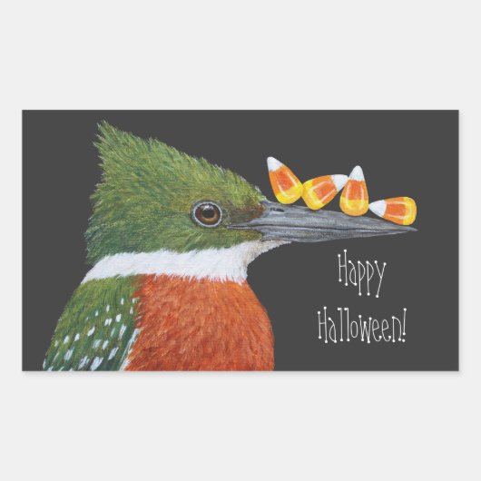 グリーンキングフィッシャーのハロウィンステッカー 長方形シール (正面)