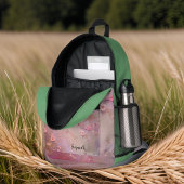 グリーンキングフィッシャーオンピンクさくらんぼ花ズモノグラム プリントバックパック