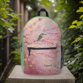グリーンキングフィッシャーオンピンクさくらんぼ花ズモノグラム プリントバックパック