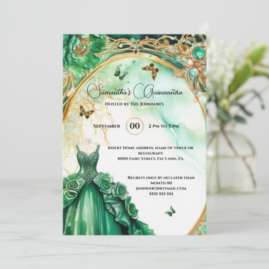 グリーンキンチェニェラ牡丹の球形花エレガント 招待状 (スタンド正面)