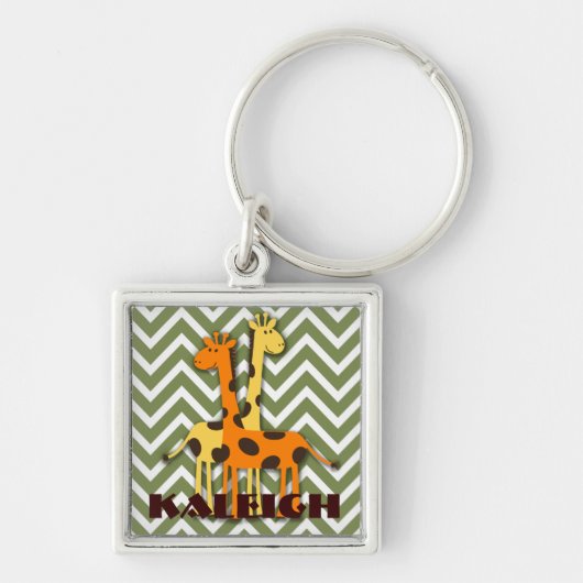 グリーンキーチェーンの可愛い黄色とオレンジ色のキリン キーホルダー (正面)
