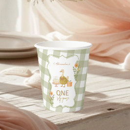 グリーンギンガムのとんまなガチョウの1歳の誕生日 紙コップ
