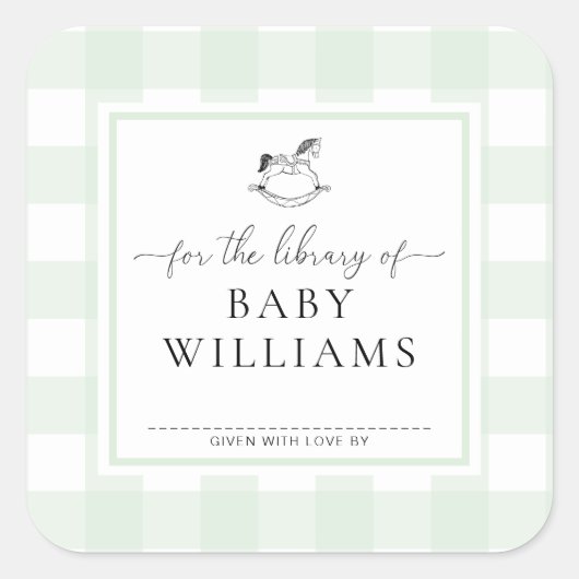 グリーンギンガムの揺れる馬の本のプレートライブラリー スクエアシール (正面)