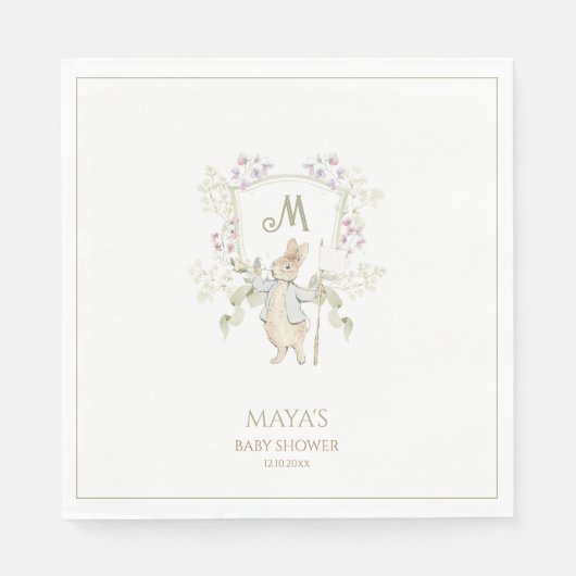 グリーンギンガムジェンダーピーターうさぎの赤ちゃんシャワー スタンダードランチョンナプキン (正面)