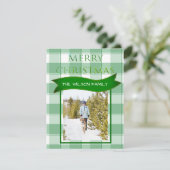 グリーンギンガムチェック国クリスマスフォトホリド シーズンカード (スタンド正面)