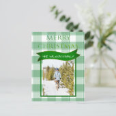 グリーンギンガムチェック国クリスマス写真はがき シーズンポストカード (スタンド正面)