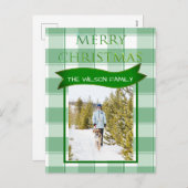グリーンギンガムチェック国クリスマス写真はがき シーズンポストカード (正面/裏面)