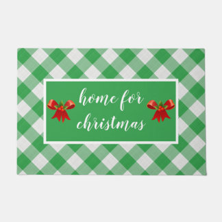 グリーンギンガムパターンホームforクリスマスカスタム ドアマット