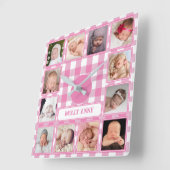 グリーンギンガムファームハウスカントリー12枚写真コラージュ スクエア壁時計 (傾斜)