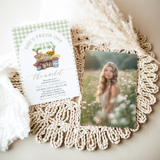 グリーンギンガムフレッシュオフザマーケットブライダルシャワー 招待状