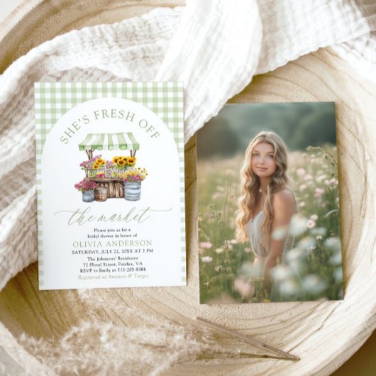 グリーンギンガムフレッシュオフザマーケットブライダルシャワー 招待状