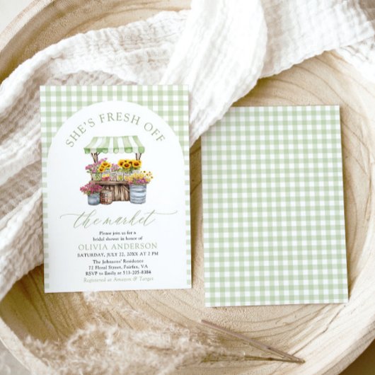 グリーンギンガムフレッシュオフザマーケットブライダルシャワー 招待状