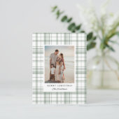 グリーンギンガムプレイドタータンチェッククリスマスフォトカード シーズンポストカード (スタンド正面)