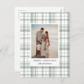 グリーンギンガムプレイドタータンチェッククリスマスフォトカード シーズンポストカード (正面/裏面)