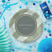 グリーンギンガムプレイド金ゴールドクリスマスホリデー ペーパープレート (パーティー)