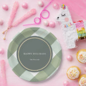 グリーンギンガムプレイド金ゴールドクリスマスホリデー ペーパープレート (パーティー)