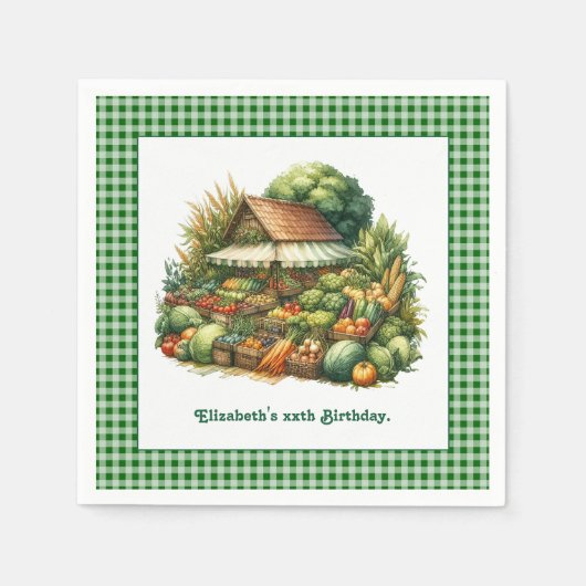 グリーンギンガムプロダムスタンド – 農家市場パーティー スタンダードカクテルナプキン (正面)