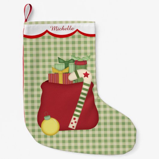 グリーンギンガムホリデートイパーソナライズされたサック スモールクリスマスストッキング (正面)