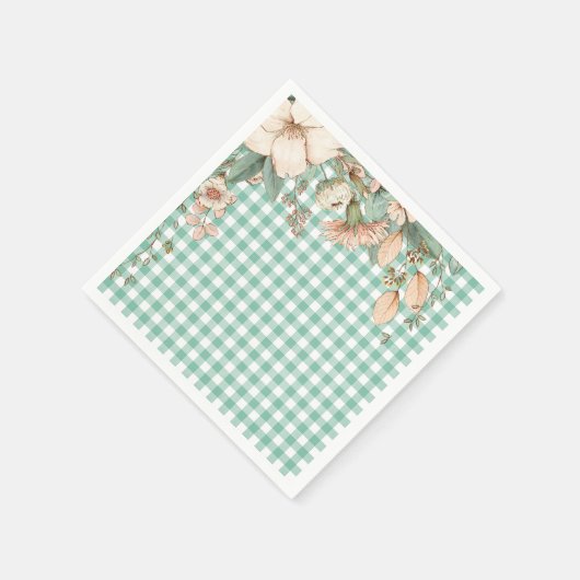 グリーンギンガムワイルドフラワーナプキンズ スタンダードカクテルナプキン (角)