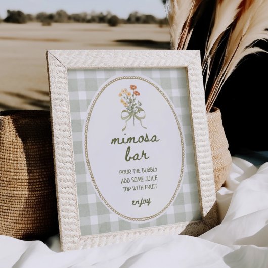 グリーンギンガムワイルドフラワーブーケミモザバー ポスター