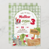 グリーンギンガム少年フィッシング誕生日 招待状 (正面/裏面)